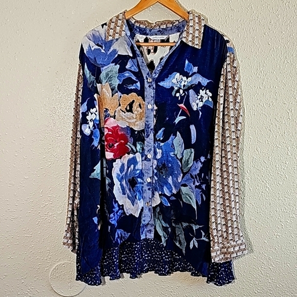 John Mark Flowe Print Long Sleeve Top - Picture 1 of 8